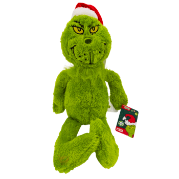 Grünes Grinch Plüschtier mit roter Weihnachtsmütze, ca. 40 cm Gesamtlänge inkl. Beine.